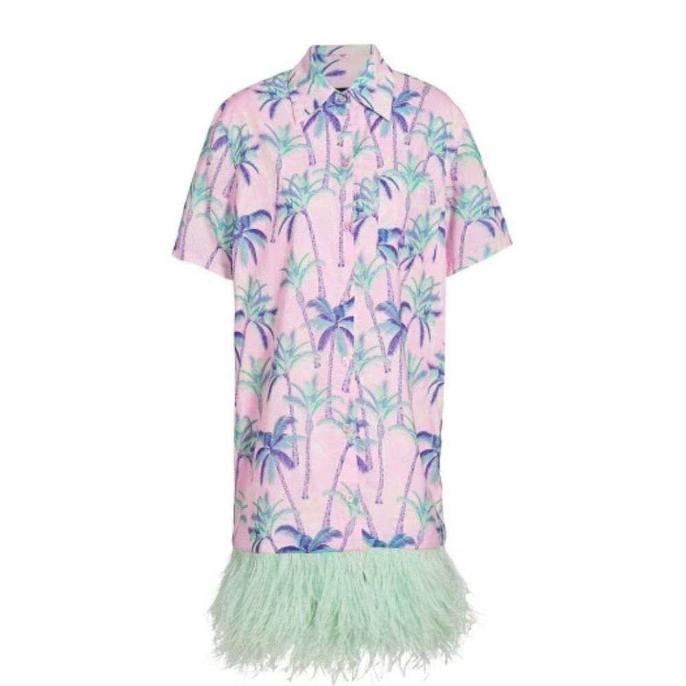 Le Superbe Women's Palms Camp Feathered Cotton Shirtdress New With Tags Size 2